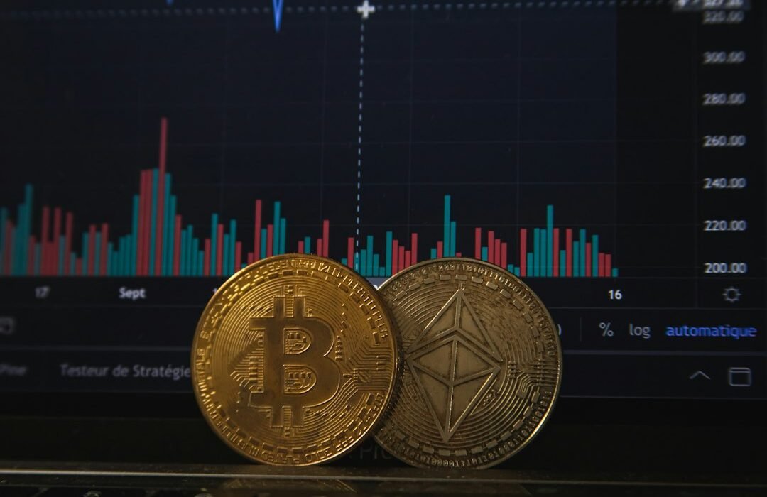Bitcoin and cryptocurrency market trading graphic
