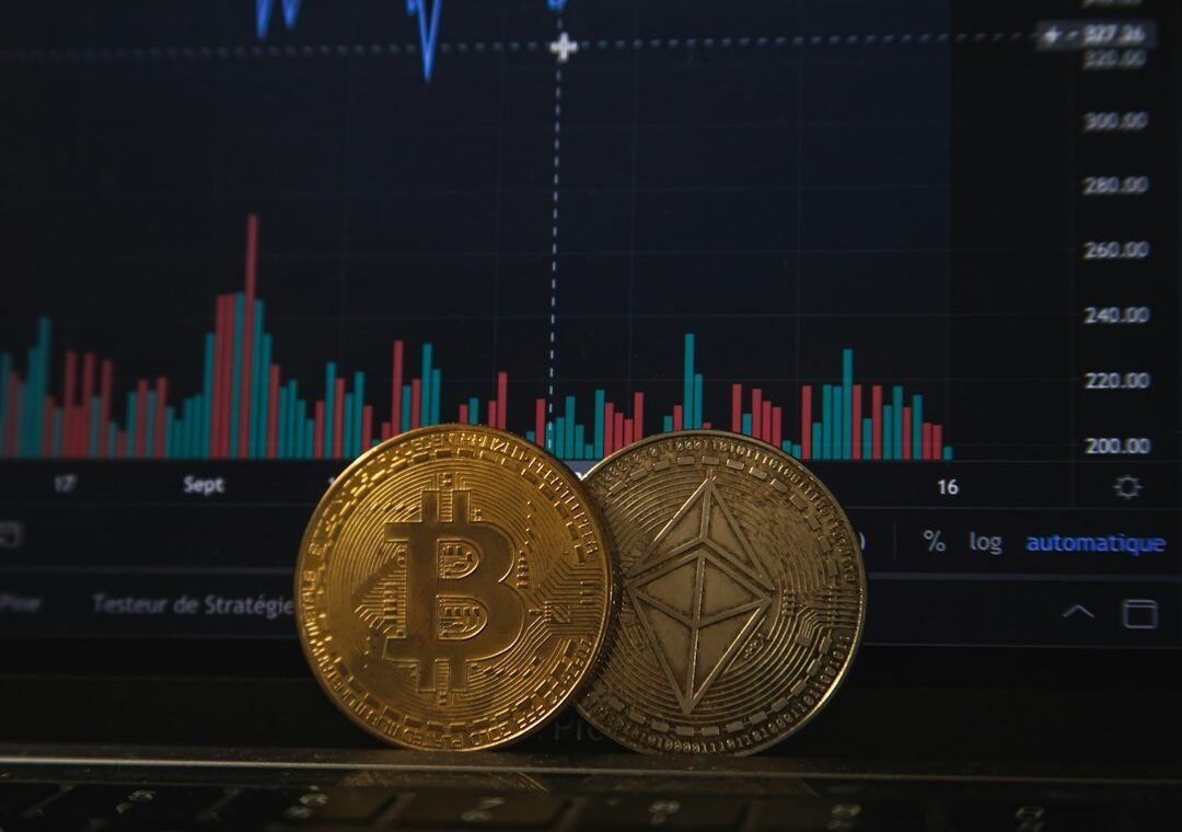 Bitcoin and cryptocurrency market trading graphic