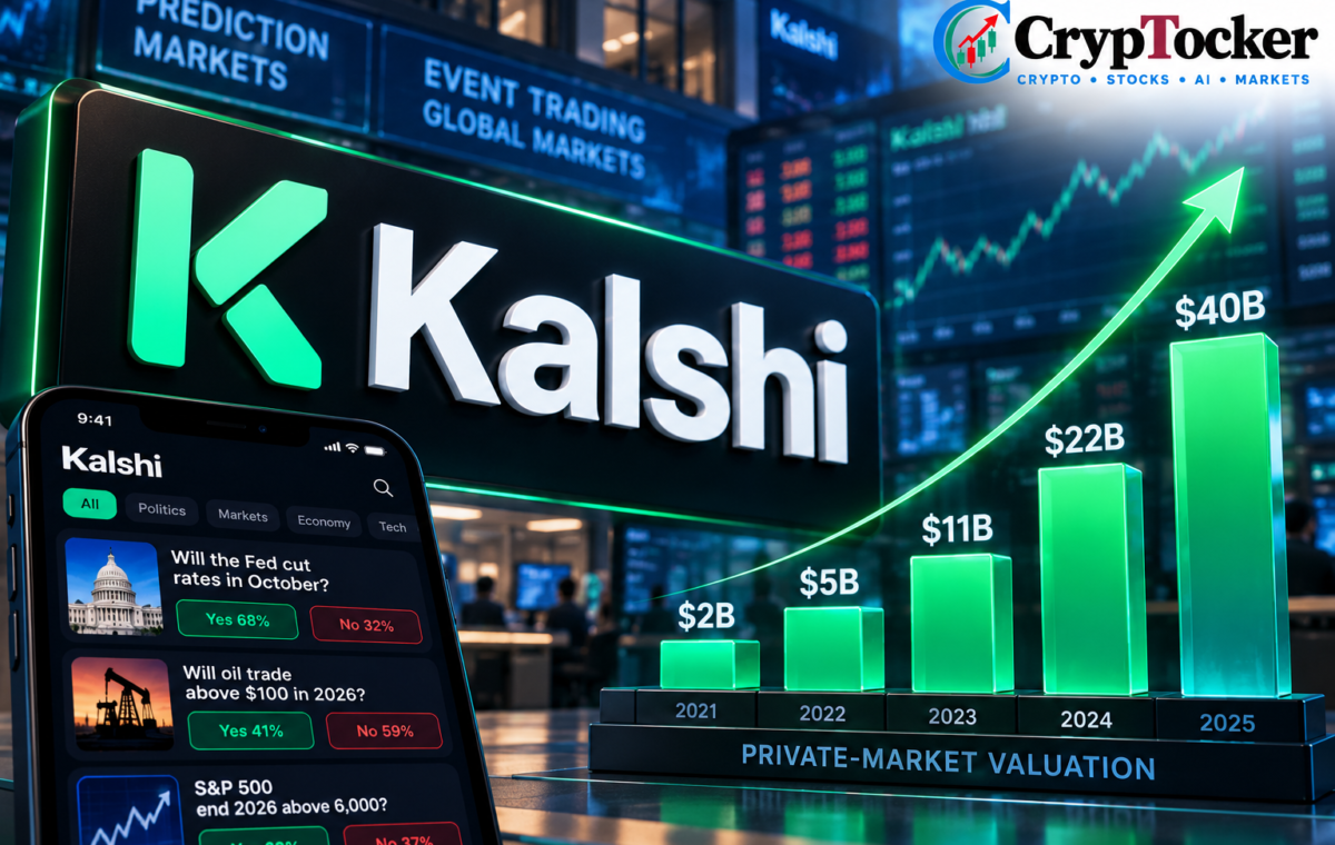Kalshi logo beside chart showing its private valuation growth.